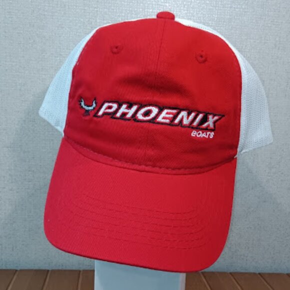 NEWPhoenix Boats Trucker Hat Red White Cap Adjustable Embroidered Logo Strapback - Picture 1 of 4